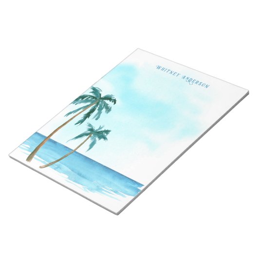 Bloc-note Palmier tropical bleu et blanc rétro (Incliné)