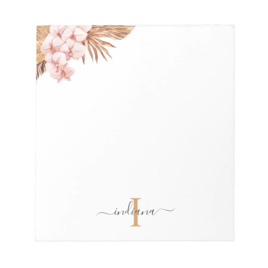Bloc-note Pampas Grass Script Terracotta Monogramme Nom (Devant)