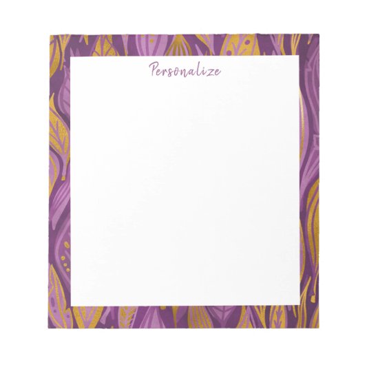 Bloc-note Panache prune violet or abstrait feuillage (Devant)