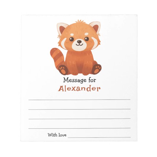 Bloc-note Panda roux - Message de capsule temporelle d'anniv (Devant)