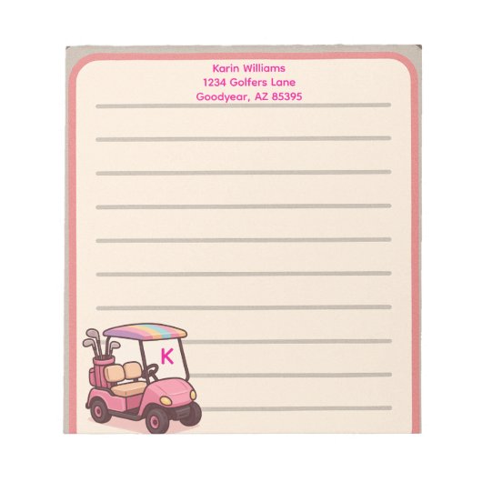 Bloc-note Panier de golf rose personnalisé (Devant)