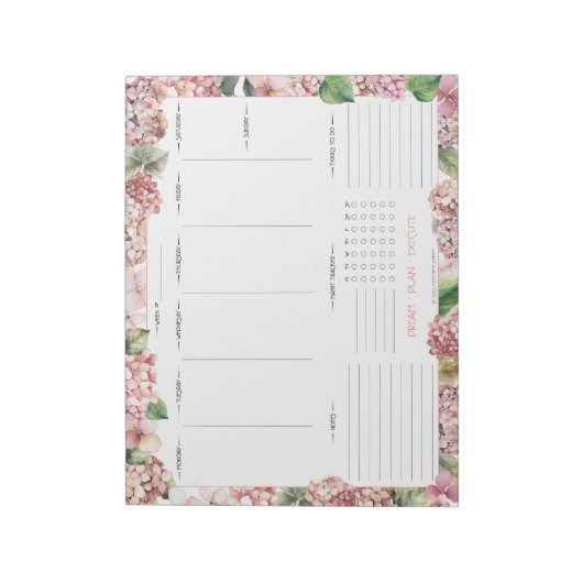 Bloc-note Panier de planification pour Hydrangeas rose pâle (Tourné)