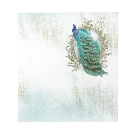 Bloc-note paon beau turquoise vintage shabby oiseau (Devant)