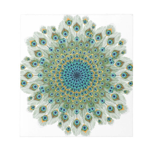 Bloc-note Paon mâle mandala coloré (Devant)