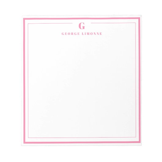 Bloc-note Papeterie à bordure rose avec monogramme personnal (Devant)