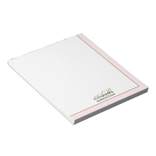 Bloc-note Papeterie chic personnalisée Monogramme Rose paste (Incliné)