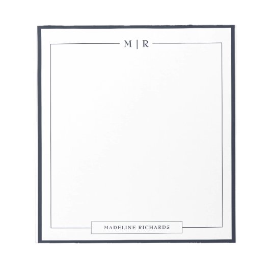 Bloc-note Papeterie classique à bordure bleu marine monogram (Devant)