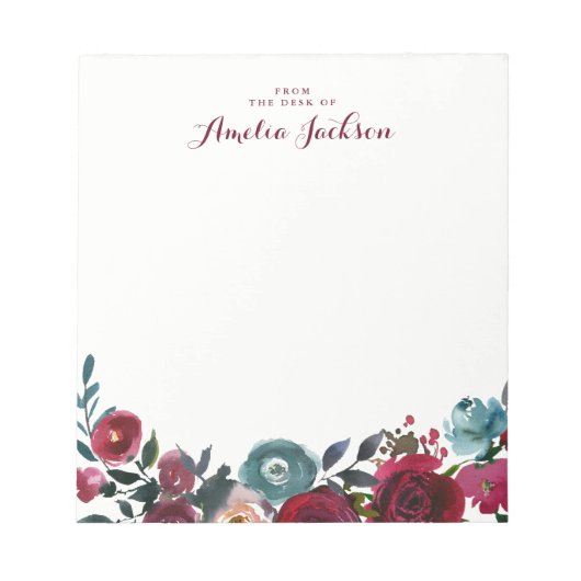 Bloc-note Papeterie de note personnalisée florale Bourgogne (Devant)