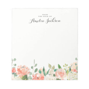 Bloc-note Papeterie personnalisée rose floral pêche