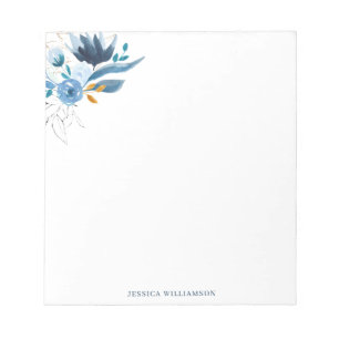 Bloc-note Papeterie personnelle florale aquarelle bleue élég