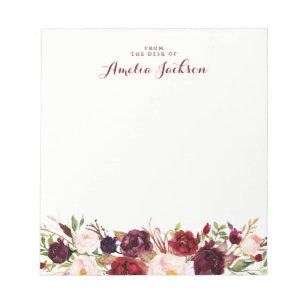 Bloc-note Papeterie sociale personnalisée florale rouge Bour