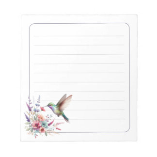 Bloc-note Papier à écrire floral coloré avec colibri