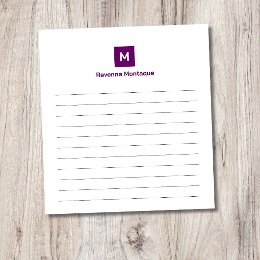 Bloc-note Papier à lettres chic tendance monogrammé violet p