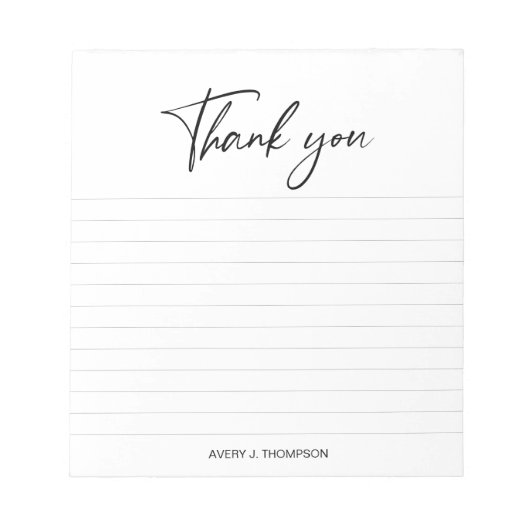 Bloc-note Papier à lettres personnalisé 'merci' en noir et b (Devant)