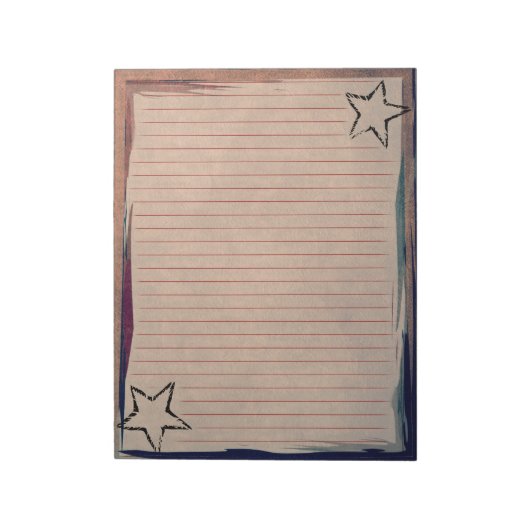 Bloc-note Papier à liner rouge Étoiles rustiques Bordure chi (Tourné)