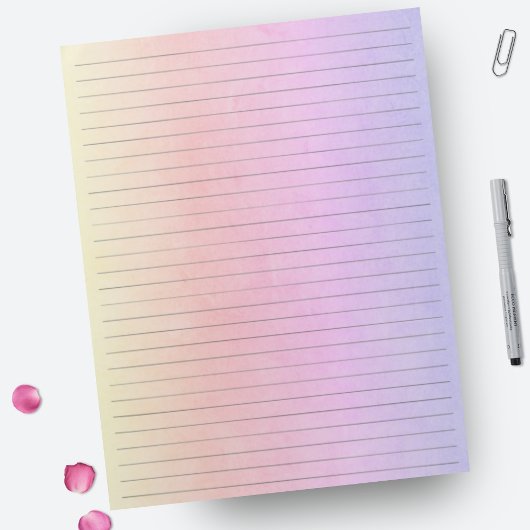Bloc-note Papier large à règles - Aquarelle jaune rose viole