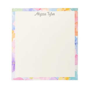 Bloc-note Papier Peint Fleur Aquarelle Nom Personnalisé