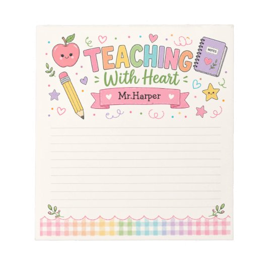 Bloc-note Papier Personnalisé Gingham Pastel Enseigner Avec (Devant)