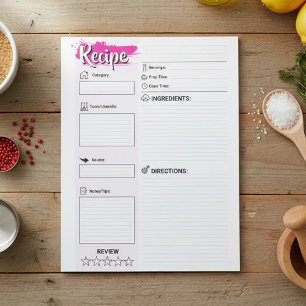 Bloc-note Papiers pleine page pour famille Pages de recett