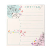 Bloc-note Papillon à fleurs avec thème vert rose ligne point (Devant)
