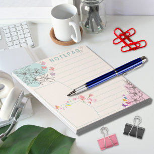 Bloc-note Papillon à fleurs avec thème vert rose ligne point