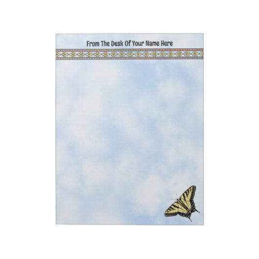 Bloc-note Papillon à queue jaune bleu ciel personnalisé (Tourné)