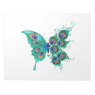Bloc-note Papillon aux plumes de paon vert