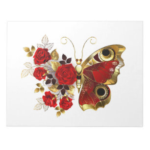 Bloc-note Papillon de fleurs rouges aux roses rouges
