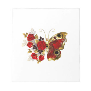 Bloc-note Papillon de fleurs rouges aux roses rouges