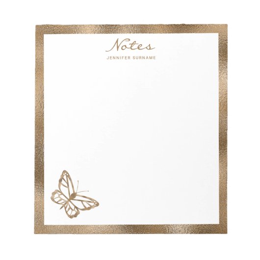 Bloc-note Papillon en feuille dorée jaune fausse & Texte per (Devant)