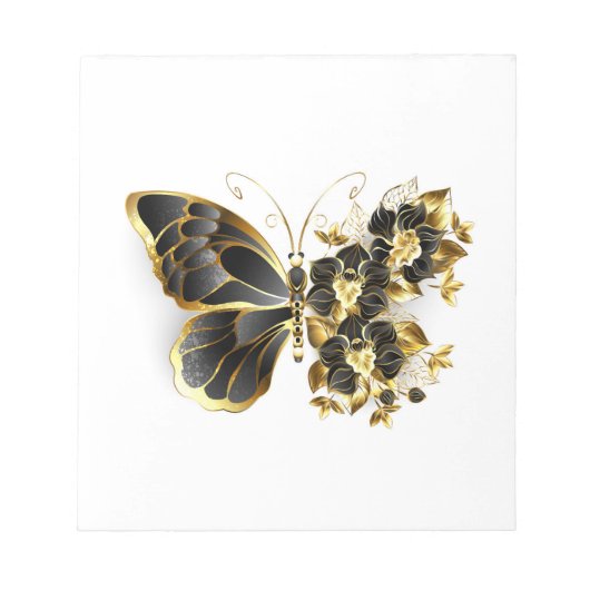 Bloc-note Papillon fleur d'or avec orchidée noire (Devant)