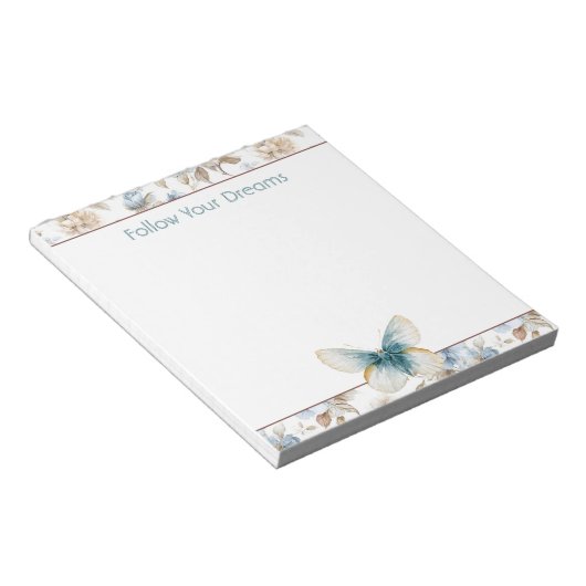 Bloc-note Papillon Fleurs Marron Crème Bleu Tan (Incliné)
