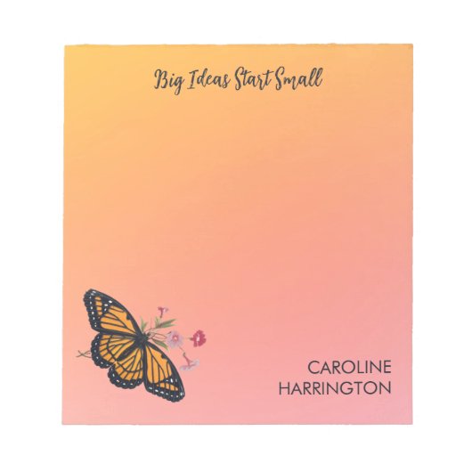 Bloc-note Papillon Monarque d'Art fin Inspirant or jaune (Devant)