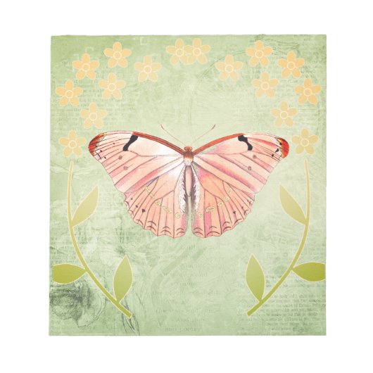 Bloc-note Papillon rose sur Arrière - plan Floral vert (Devant)