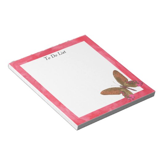 Bloc-note Papillon sur aquarelle rose (Incliné)