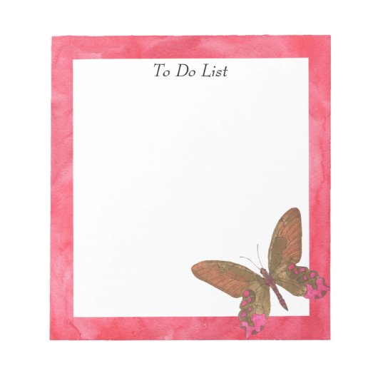 Bloc-note Papillon sur fond d'aquarelle rose (Devant)