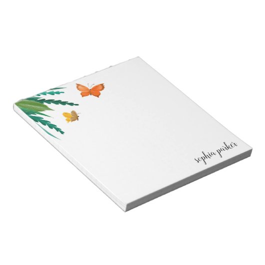 Bloc-note Papillons d'aquarelle au feuillage vert (Incliné)