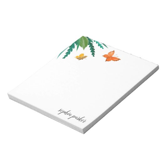 Bloc-note Papillons d'aquarelle au feuillage vert (Tourné)