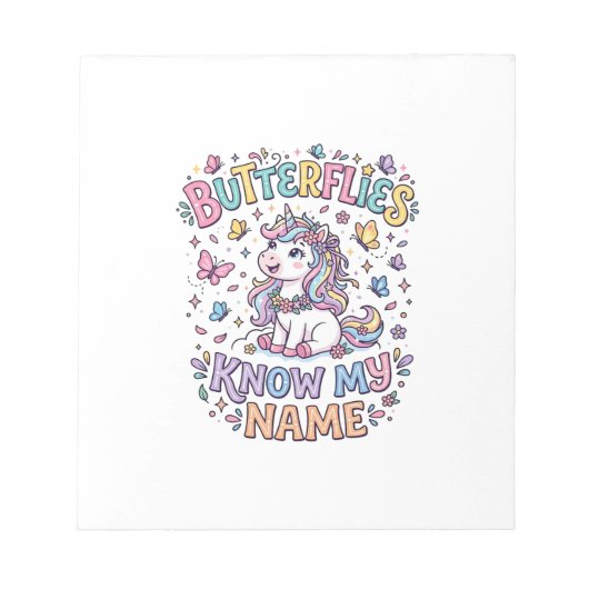 Bloc-note Papillons Licorne Connaissent Mon Nom Charmant Art (Devant)