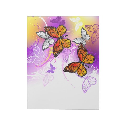 Bloc-note Papillons Monarque sur Arrière - plan pourpre (Tourné)