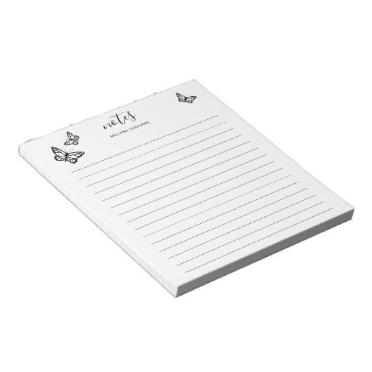 Bloc-note Papillons Noirs Avec Nom Personnalisable Linked (Incliné)