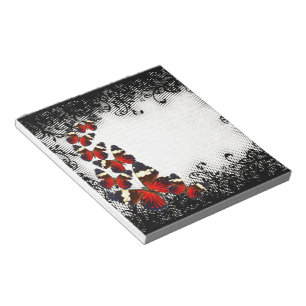 Bloc-note Papillons rouges sur dentelle noire