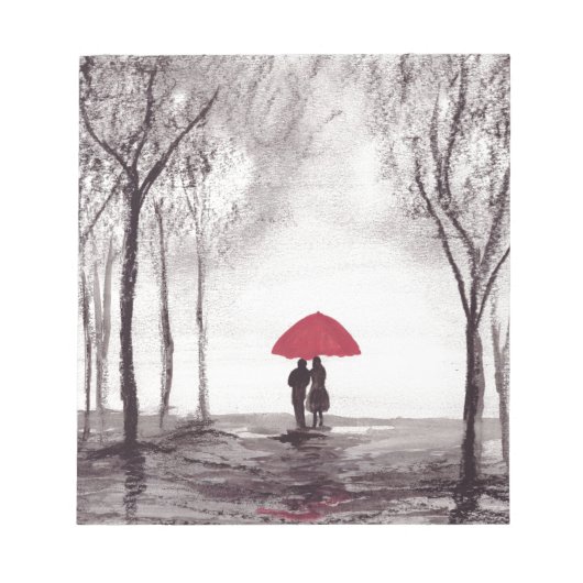 Bloc-note Parapluie rouge amour couple rustique mariage chic (Devant)