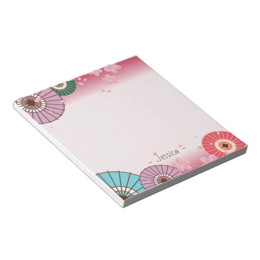 Bloc-note Parapluies japonaises et fleurs de cerisiers Perso (Incliné)