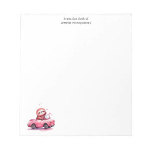 Bloc-note Paresseux mignon conduisant une décapotable rose