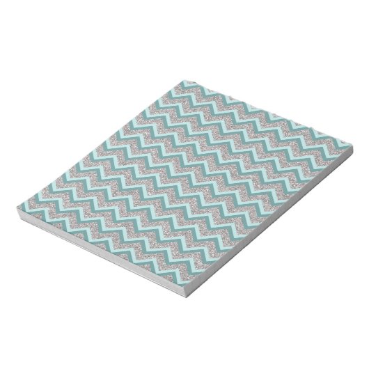 Bloc-note Parties scintillant en argent et ZigZag Turquoise (Tourné)