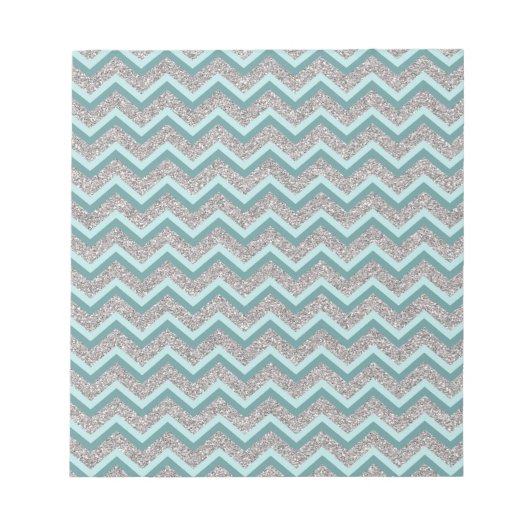 Bloc-note Parties scintillant en argent et ZigZag Turquoise (Devant)