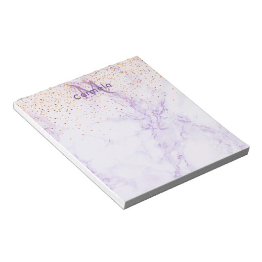 Bloc-note Parties scintillant en or violet marbre (Incliné)