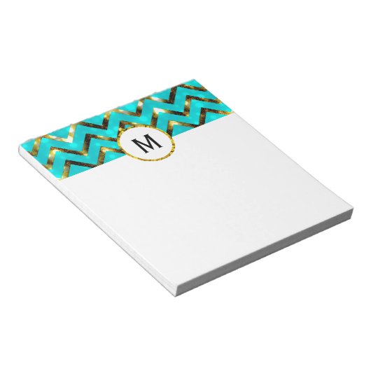 Bloc-note Parties scintillant monogramme bleu girly or (Incliné)