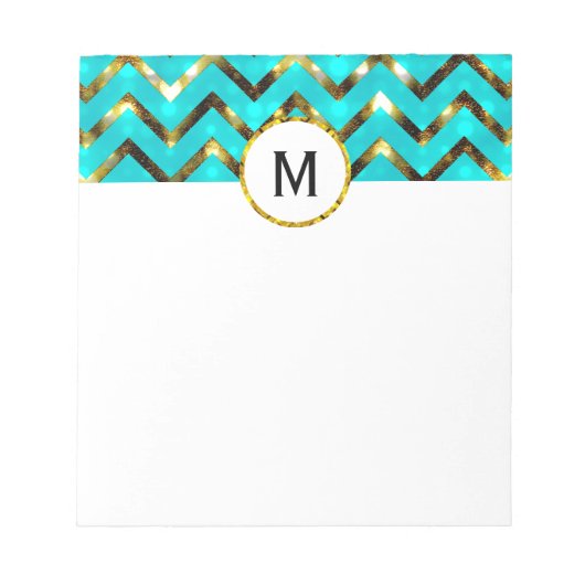 Bloc-note Parties scintillant monogramme bleu girly or (Devant)